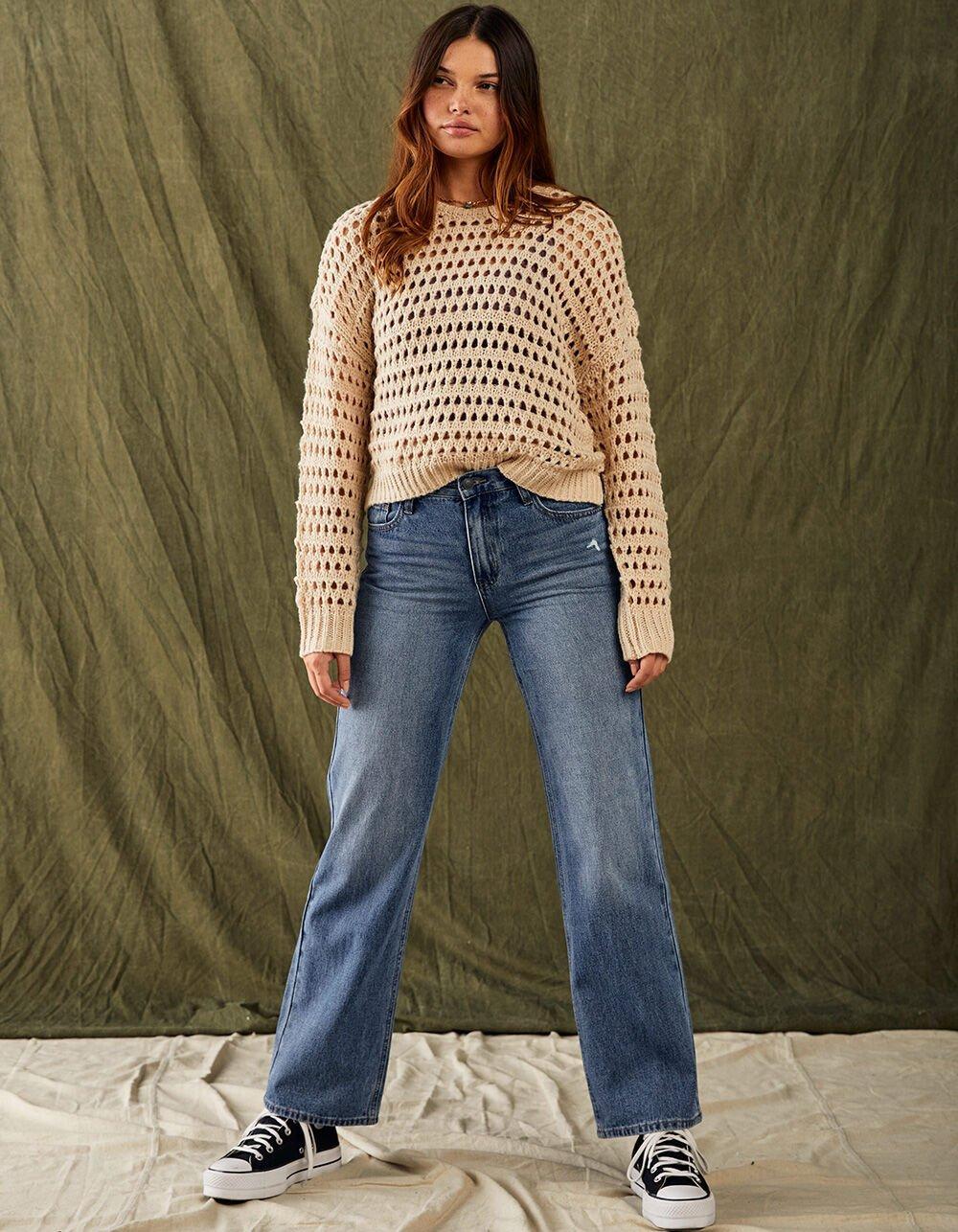FULL TILT Essentials Open Knit Womens Pullover Sweater - TAN Product Image