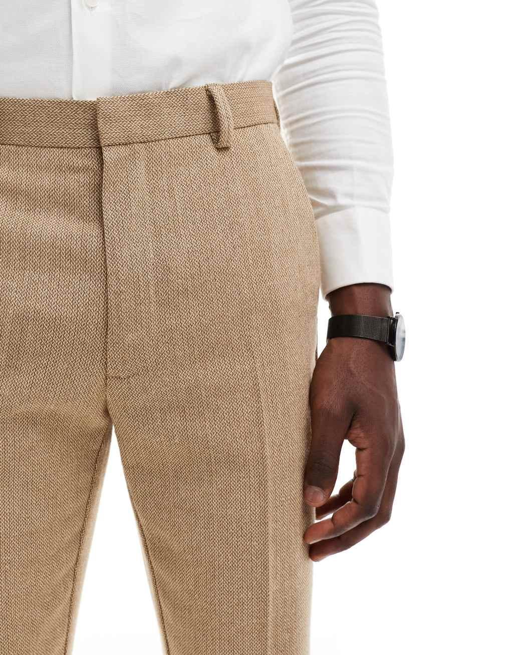 ASOS DESIGN skinny wool mix suit pants in caramel basketweave texture Product Image