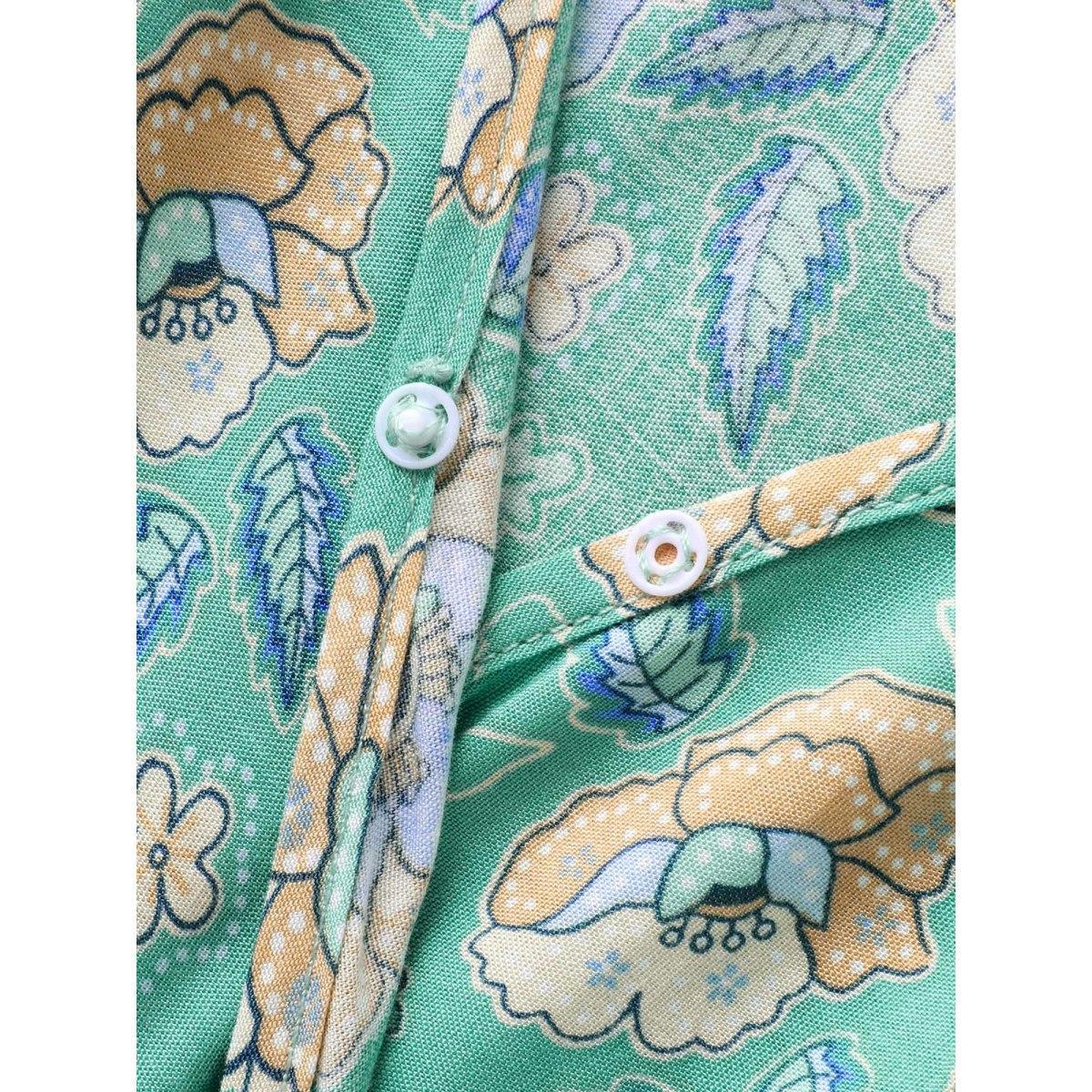 Plus Size Floral Bell Sleeve Shirred Waist Midi Dress Emerald Women Overlap Collar Half Sleeve Curvy BloomChic 26/4X Product Image
