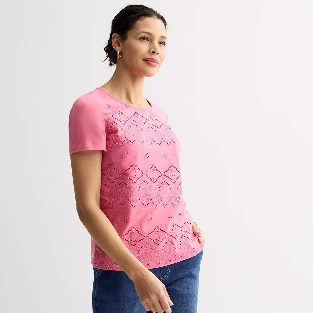 Womens Croft & Barrow Knit Tee With Eyelet Overlay Product Image