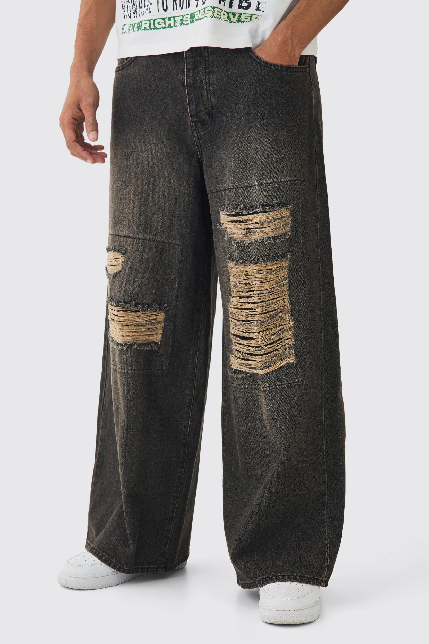 Mens Extreme Baggy Rigid Box Ripped Jeans - Green Product Image