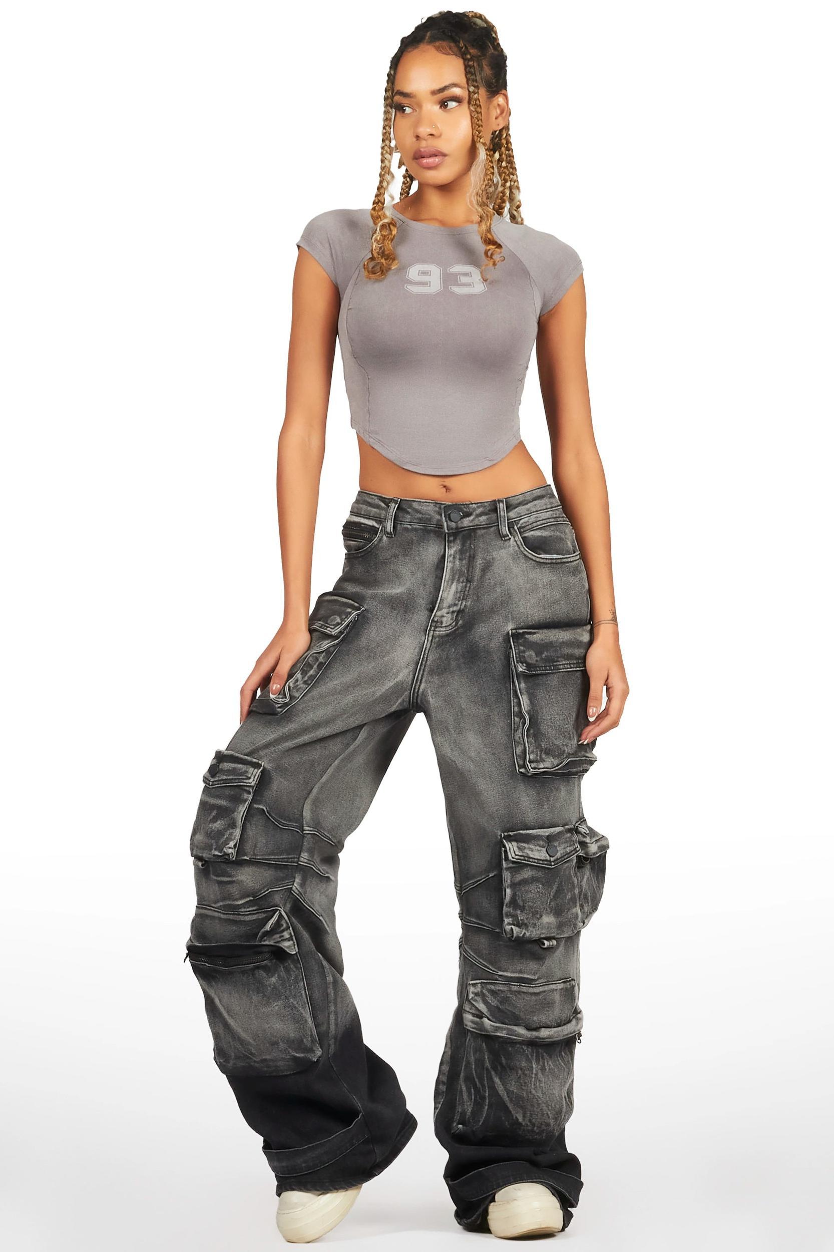 Sequoia Grey Wash Baggy Cargo Jean Female Product Image