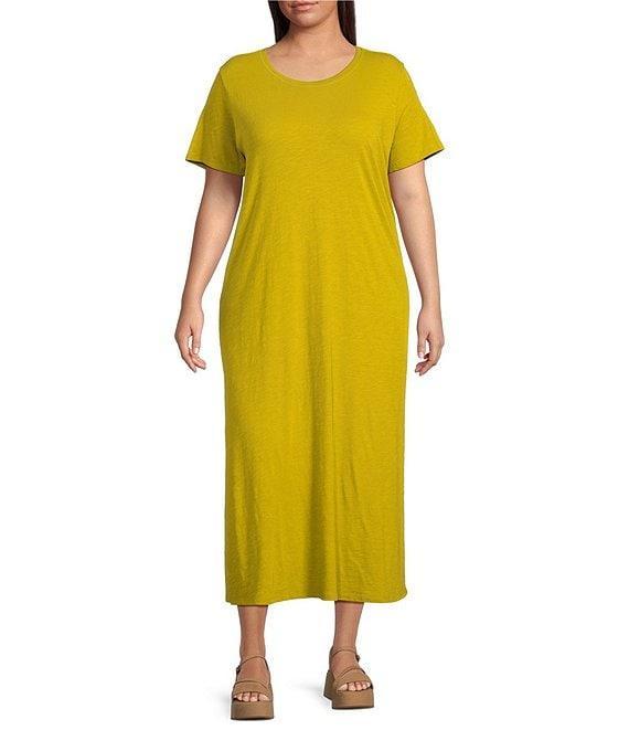 Eileen Fisher Plus Size Organic Cotton Slub Jersey Crew Neck Sleeveless Midi Dress Product Image