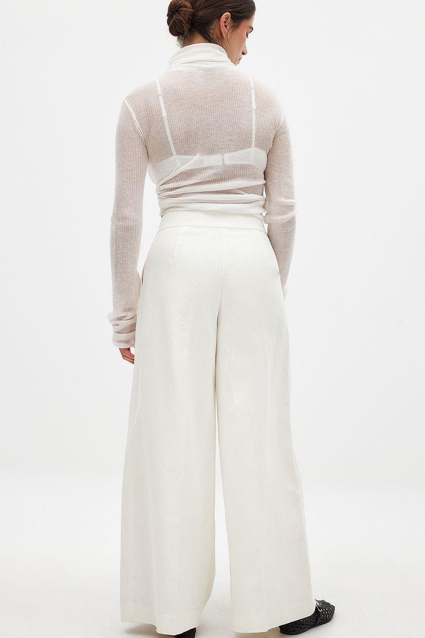 Linen Blend Wide Mid Waist Pants Product Image