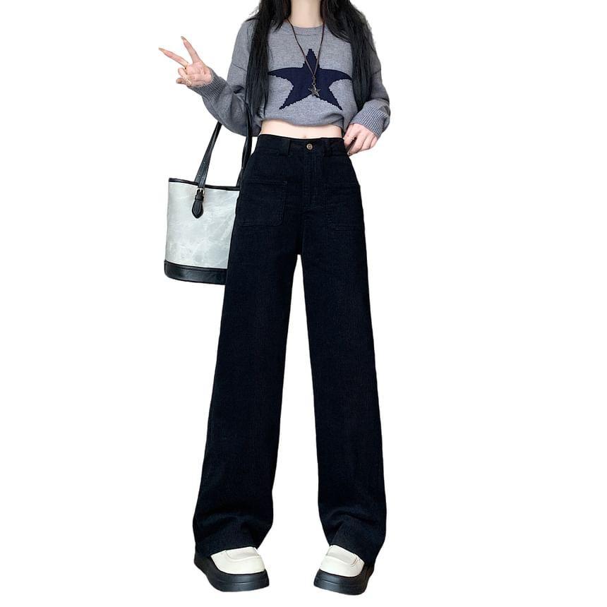 High Rise Plain Corduroy Wide Leg Pants / Belt / Set Product Image