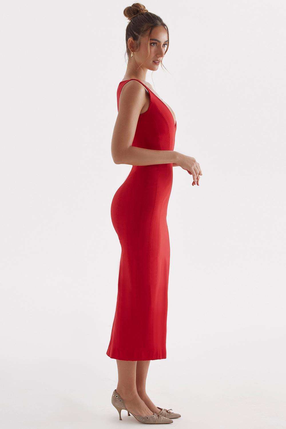 Cece Red Rose Plunge Maxi Dress Product Image