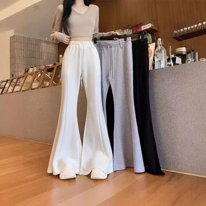 Drawstring Waist Plain Flared Sweatpants Product Image