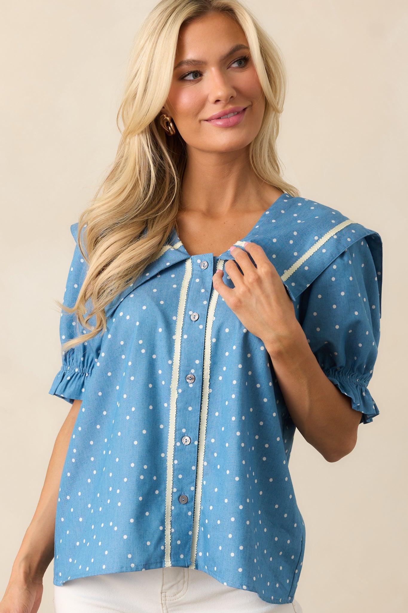 Keep It Classic Blue Chambray Button Front Top Product Image
