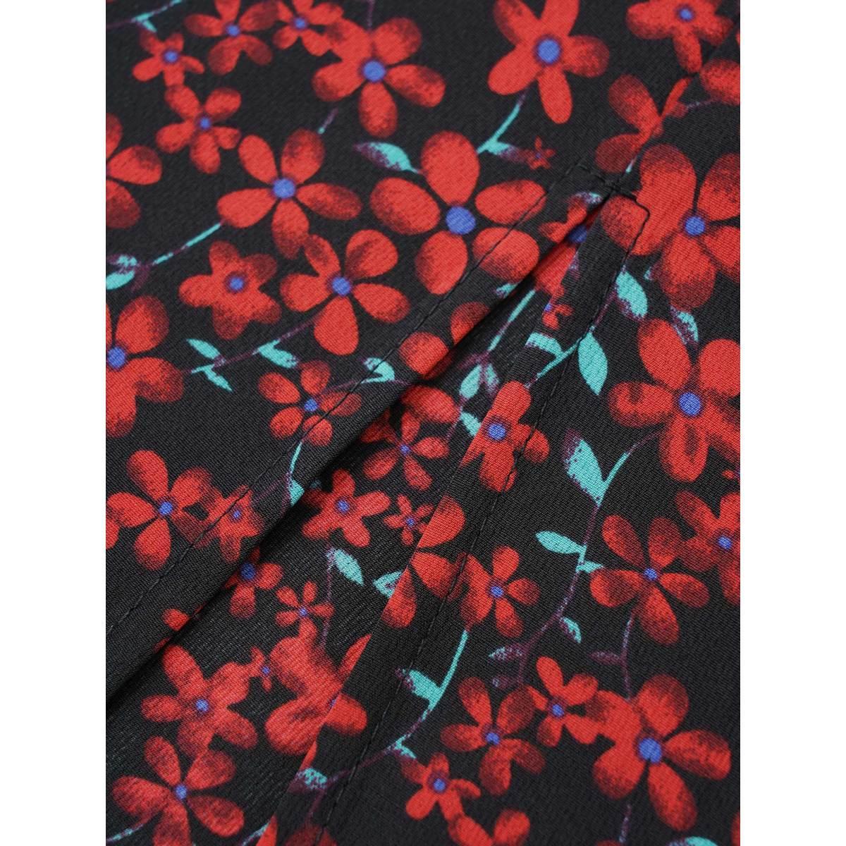Plus Size Ditsy Floral Square Neck Split Side Dress Black Women Elegant Elastic cuffs Square Neck Long Sleeve Curvy Midi Dress BloomChic 26/4X Product Image
