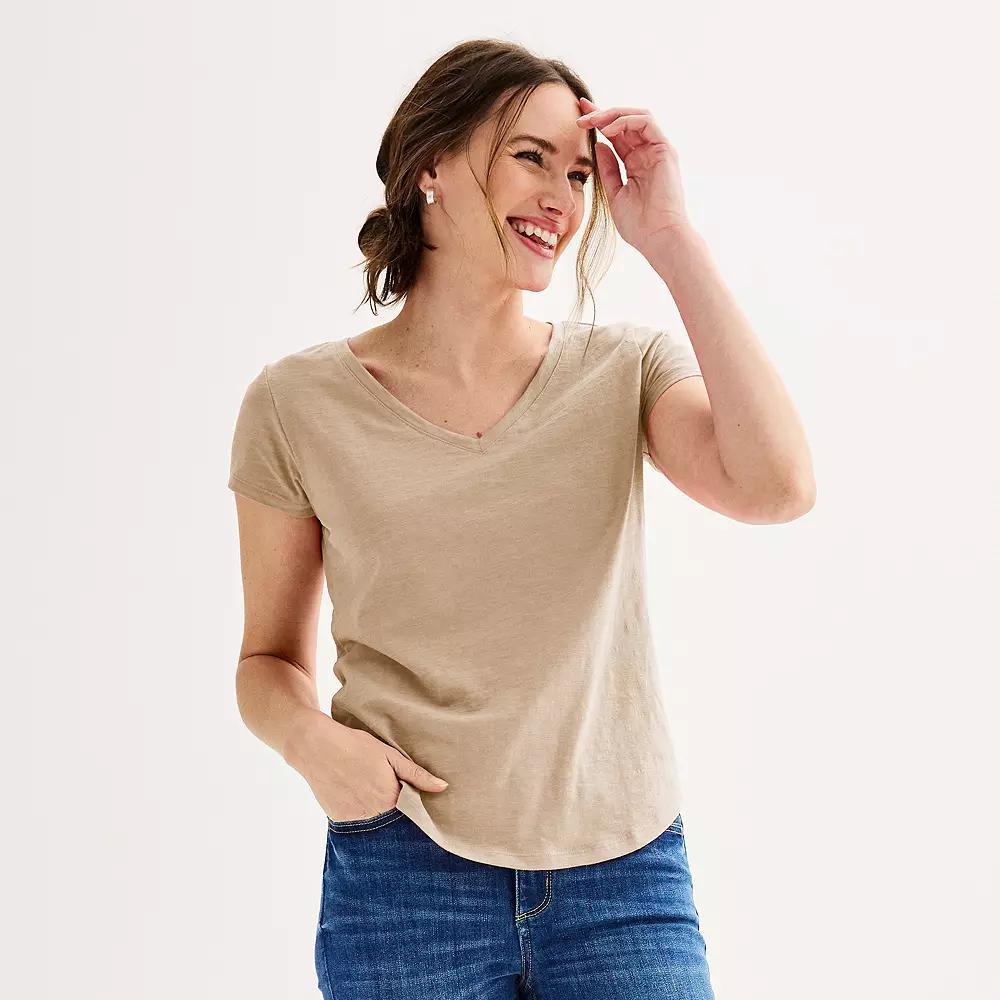 Women's Sonoma Goods For Life® Everyday Short Sleeve V-Neck Tee, Size: Medium, Brown Freeze Product Image