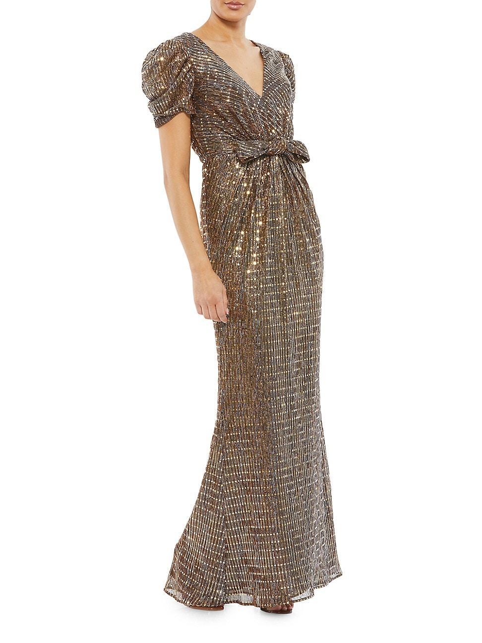 Womens Metallic Puff-Sleeve Gown Product Image