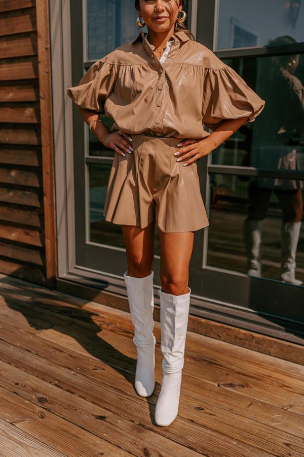 Fate Would Have It High Waist Faux Leather Shorts in Iced Mocha Product Image