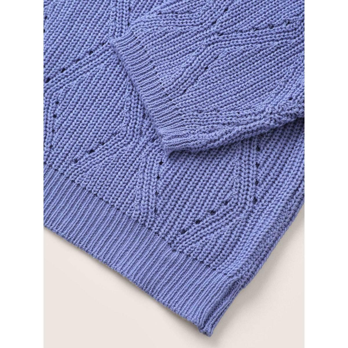 Plus Size Cotton Blended Geometric Hollow Out Pullover BlueViolet Women Casual Elbow-length sleeve Round Neck Everyday Pullovers BloomChic 12/L Product Image