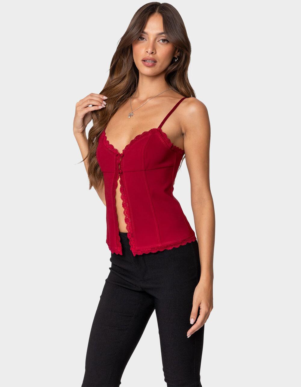 EDIKTED Crimson Lacey Split Front Top Product Image