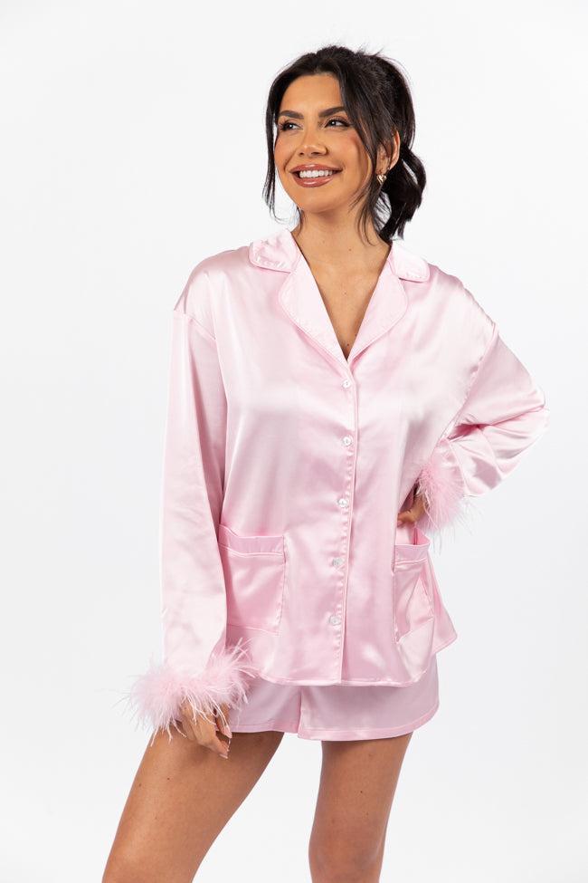 Early Riser Pale Pink Satin Pajama Top SALE Product Image