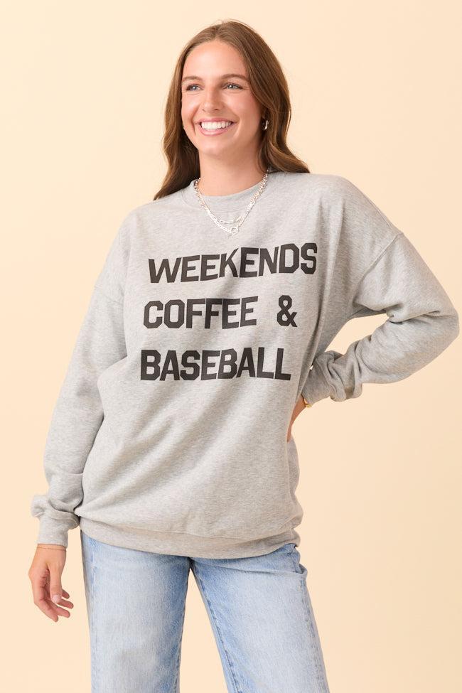 Weekends Coffee and Baseball Light Grey Graphic Sweatshirt SALE Product Image