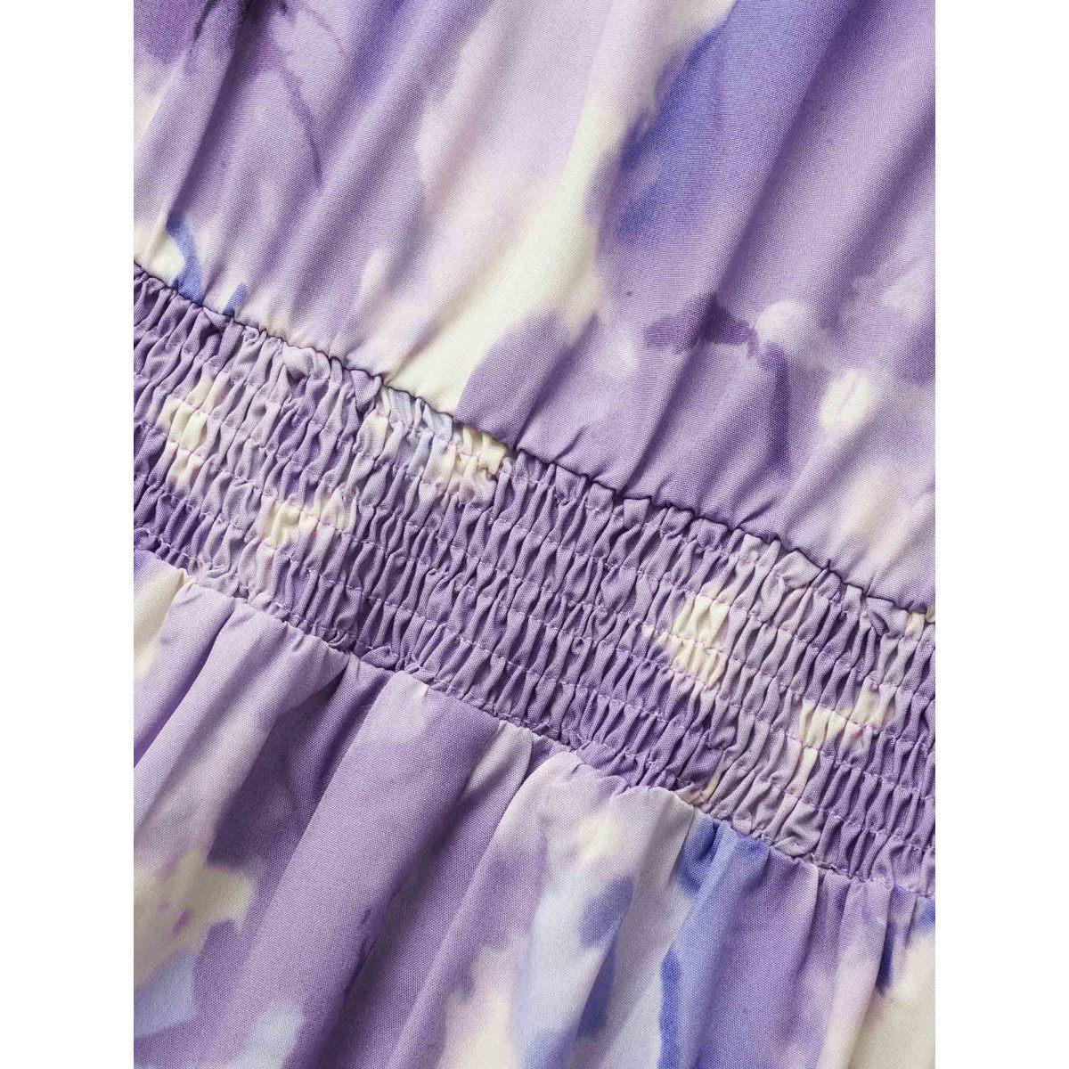 Plus Size Watercolor Floral Bubble Hem Pockets Dress DarkViolet Women Elegant Gathered Heart neckline Cap Sleeve Curvy BloomChic 14-16/1X Product Image