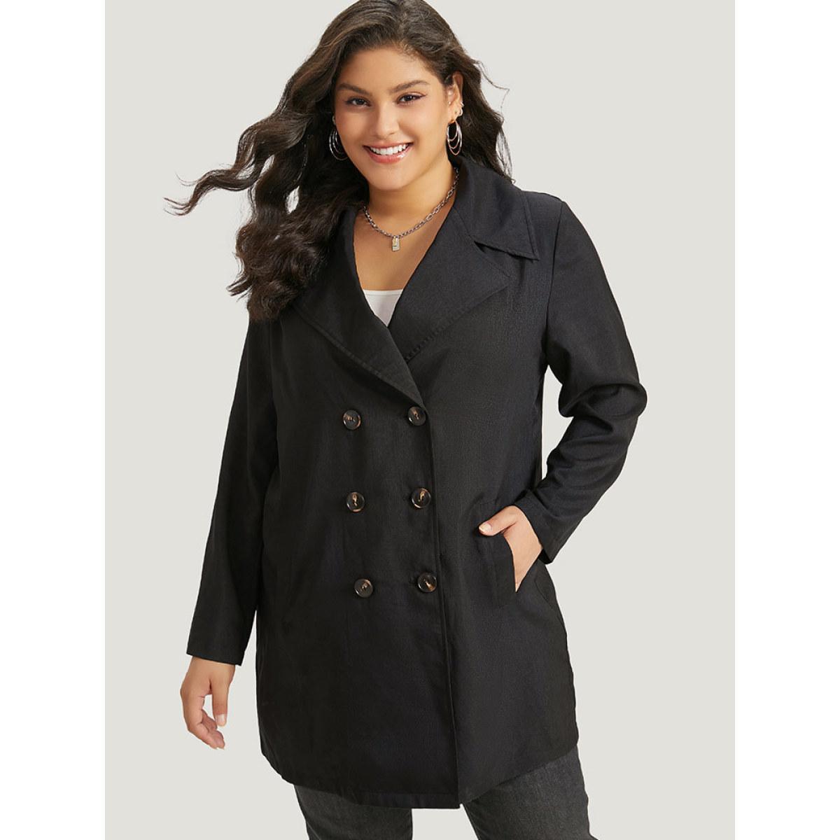 Plus Size Halloween Solid Lapel Collar Double Breasted Pocket Coat Women Black Casual Plain Ladies Everyday Winter Coats BloomChic 22-24/3X Product Image