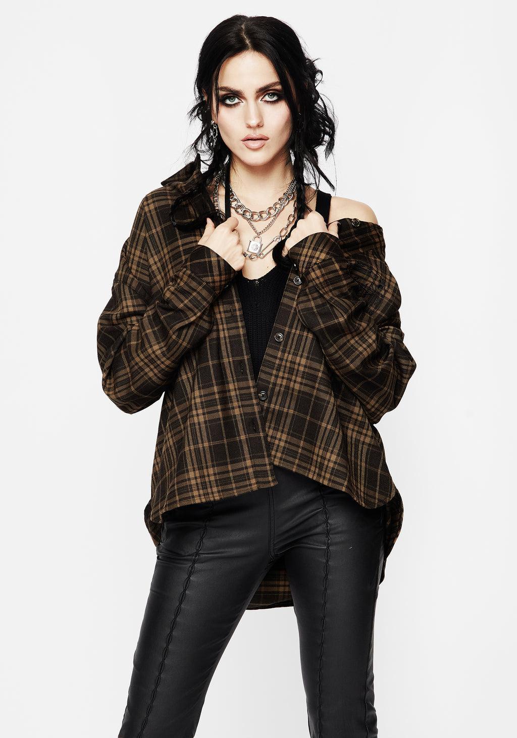 Vetula Embroidered Oversized Check Shirt Product Image