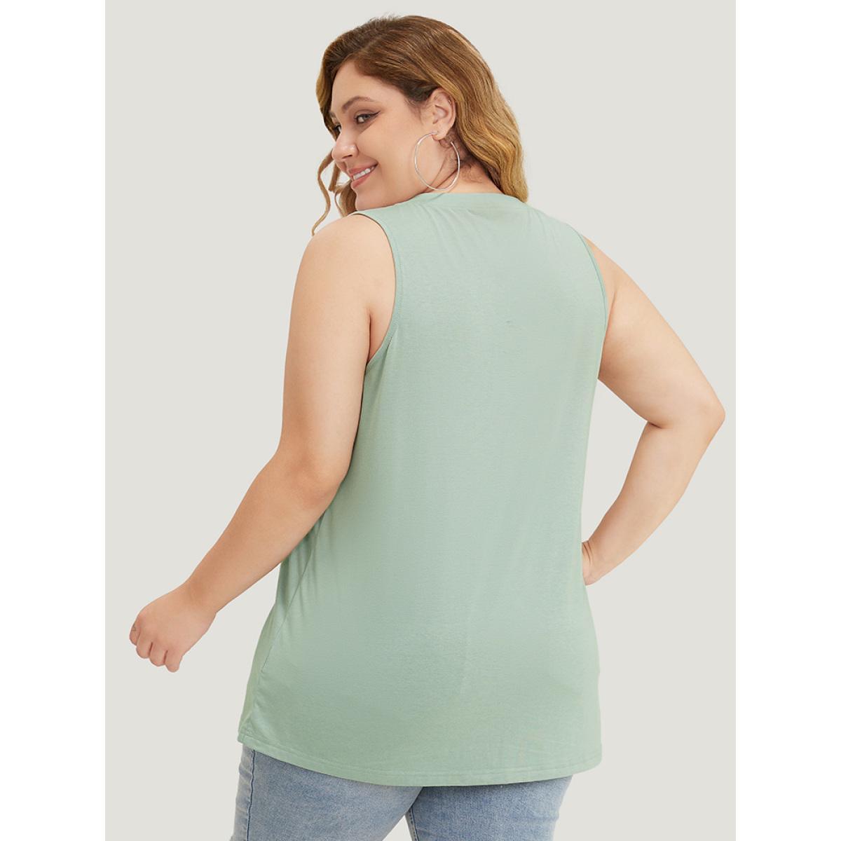 Plus Size Letter Print Button Up Graphic Sleeveless Tank Top Women Mint Casual Button Dailywear Tank Tops Camis BloomChic 22-24/3X Product Image