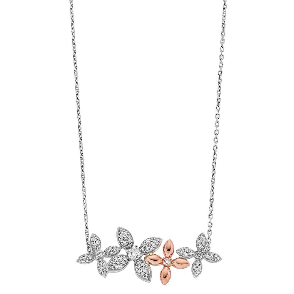 10k Rose Gold Over Silver 1/3 Carat T.W. Diamond Flower Necklace, Women's, Size: 18", Two Tone Product Image