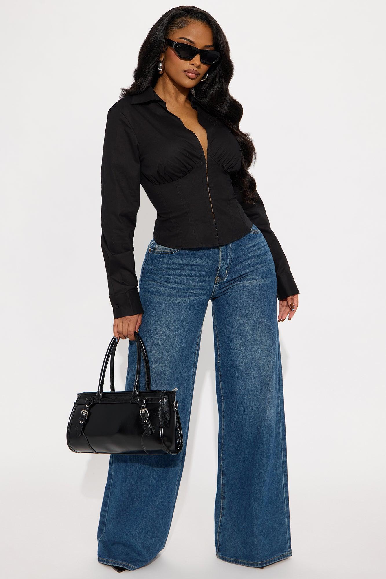 Quinn Poplin Top - Black Product Image