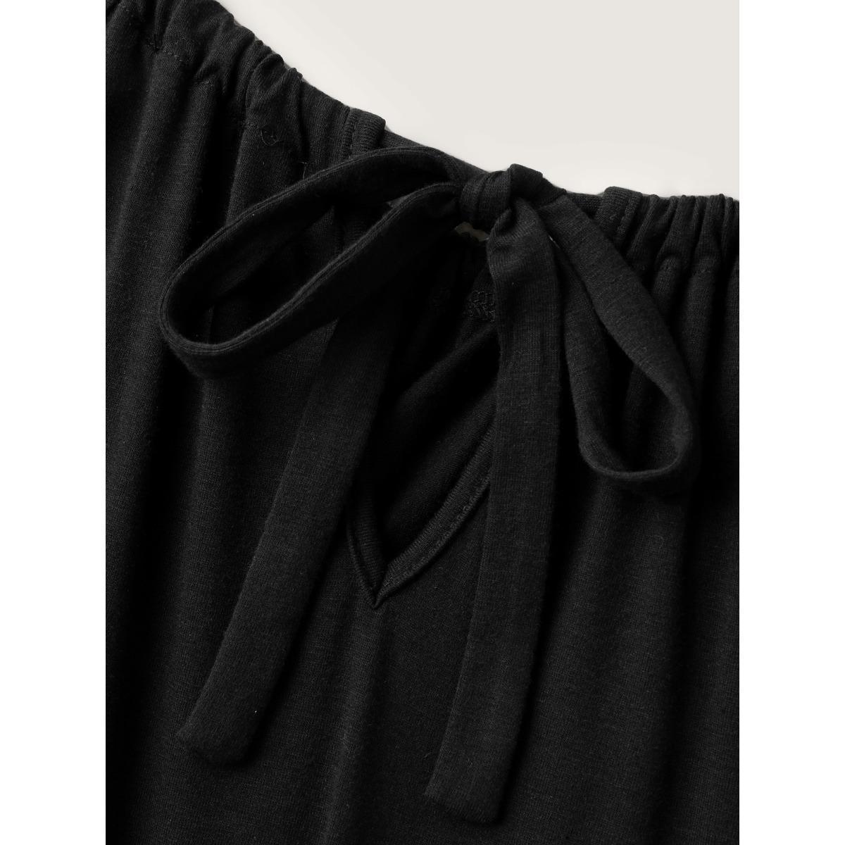 Plus Size Black Leafy Print Halter Neck Sleeveless Jumpsuit Women Sleeveless Round Neck Vacation Loose Jumpsuits BloomChic 18-20/2X Product Image