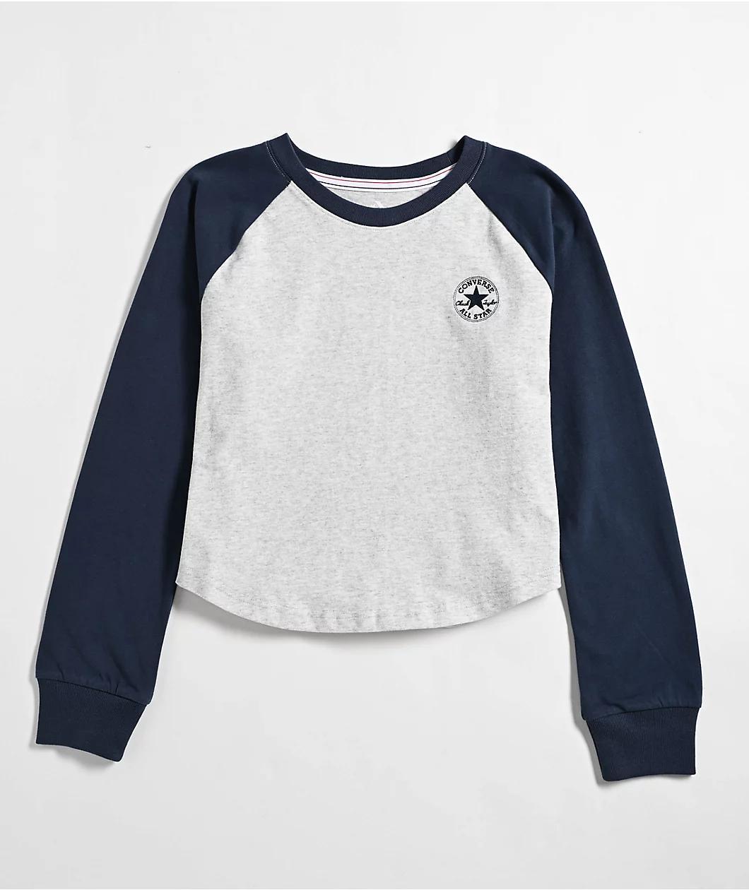Converse Grey Raglan Long Sleeve Crop T-Shirt Product Image