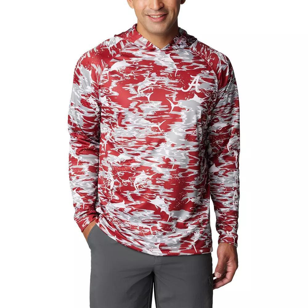 Men's Columbia  Crimson Alabama Crimson Tide PFG Terminal Tackle Omni-Shade Rippled Long Sleeve Hooded T-Shirt, Size: Medium, Red Product Image