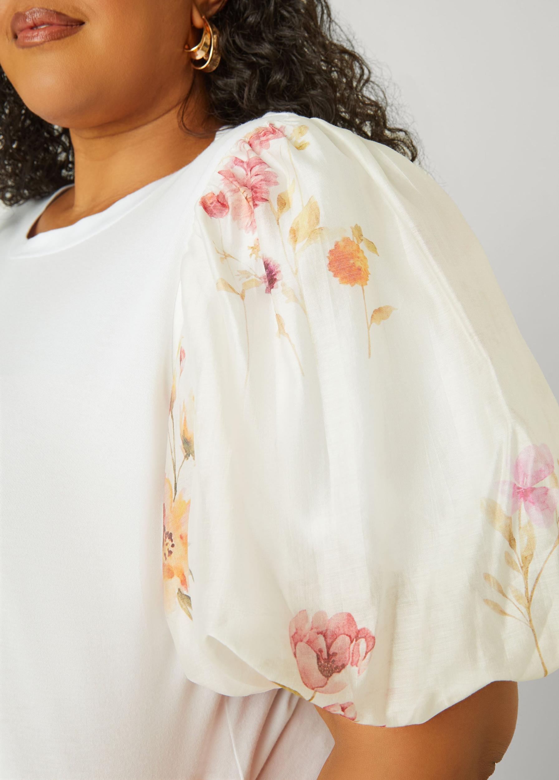Floral Print Paneled Jersey Top Product Image