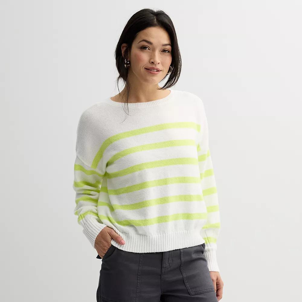 Petite Sonoma Goods For Life® Balloon Sleeve Sweater, Women's, Size: Medium Petite, Ivory Lime Stripe Product Image