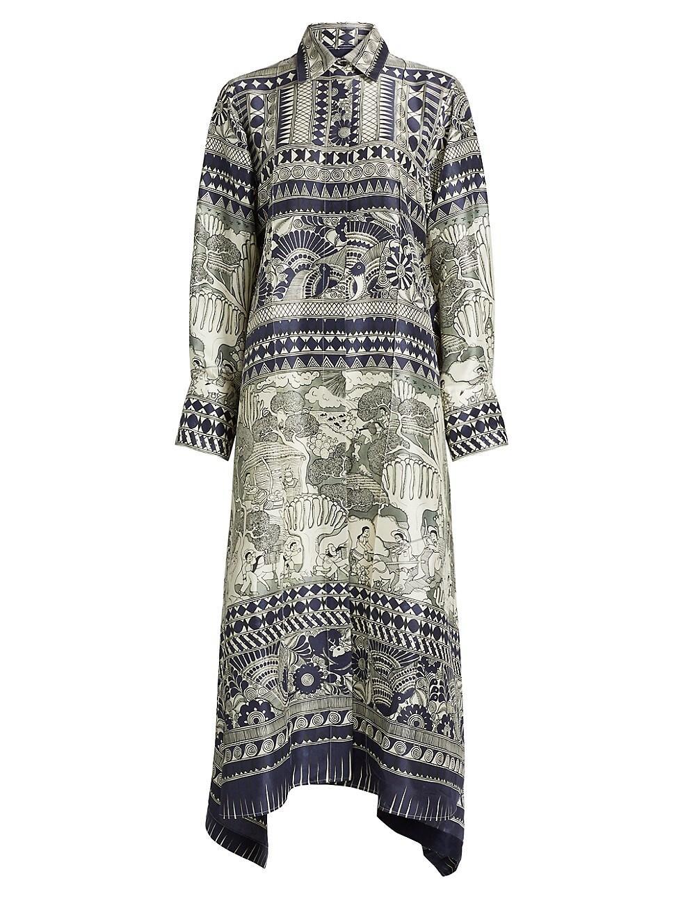 Womens Camille Printed Silk Long-Sleeve Maxi-Dress Product Image