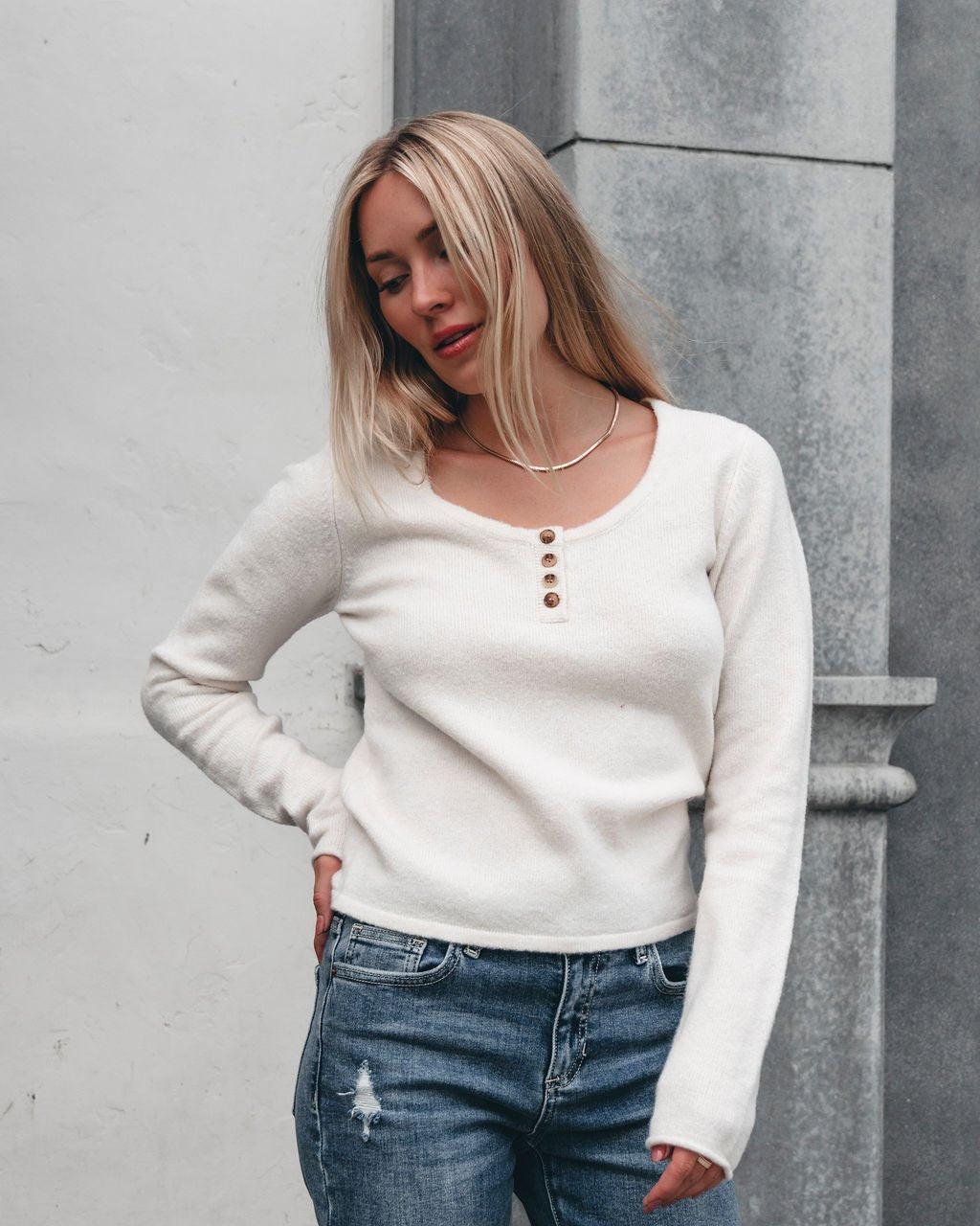 Cozy Brushed Button Up Sweater - Cream - FINAL SALE Product Image