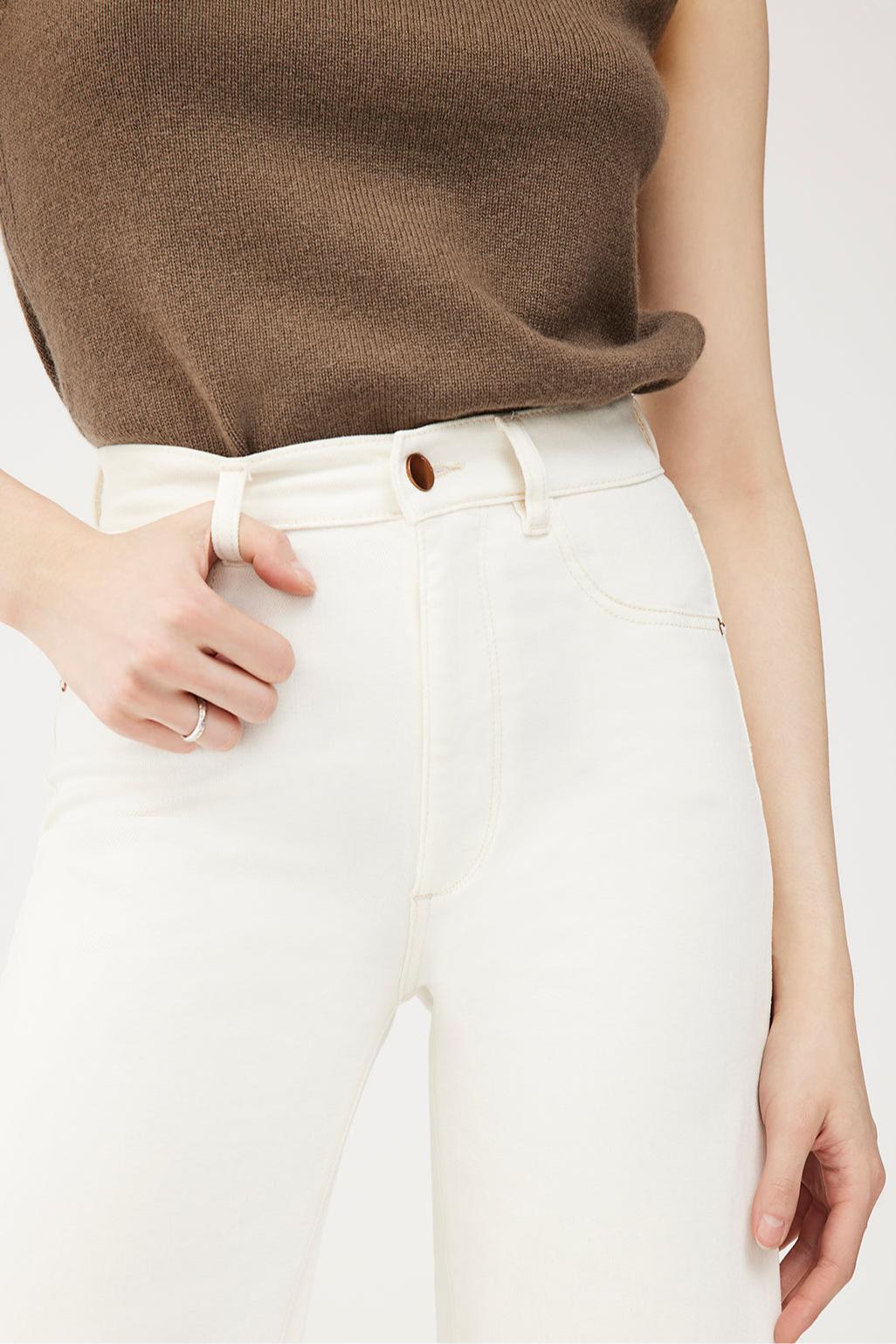 Hepburn Wide Leg High Rise Vintage Ankle Jeans - Eggshell Product Image