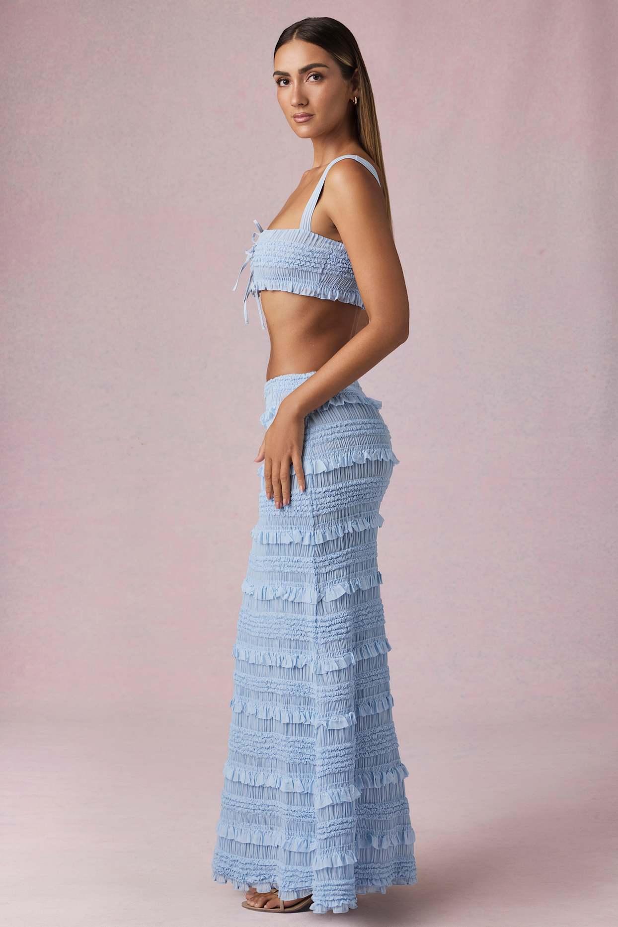 Ruffled Mid-Rise Maxi Skirt in Powder Blue Product Image