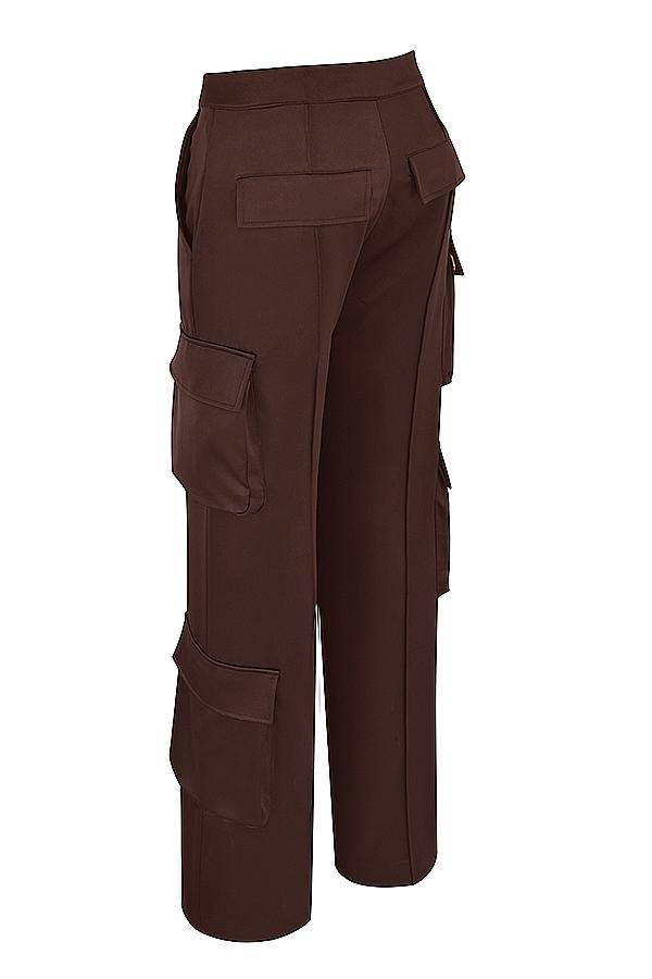 Daria Chocolate Satin Cargo Trousers Product Image