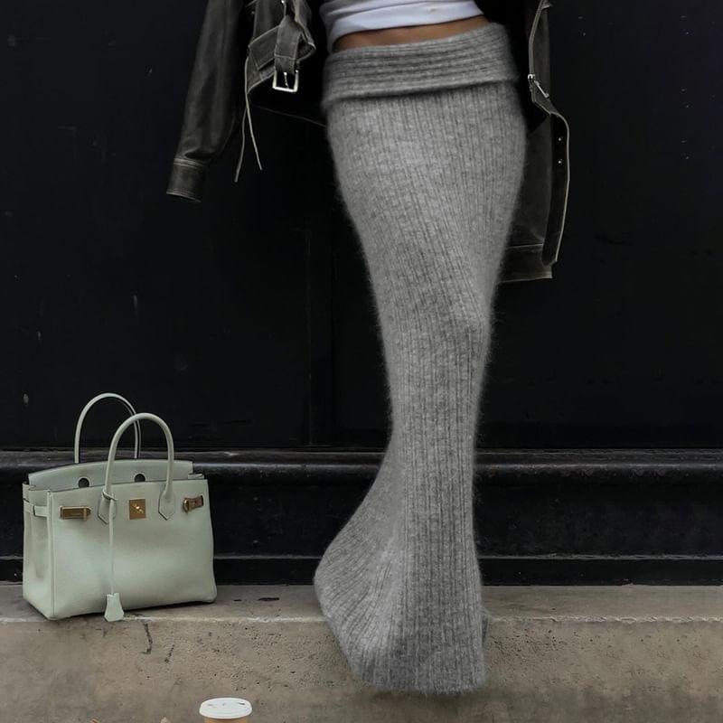Low Waist Plain Knit Maxi Pencil Skirt Product Image