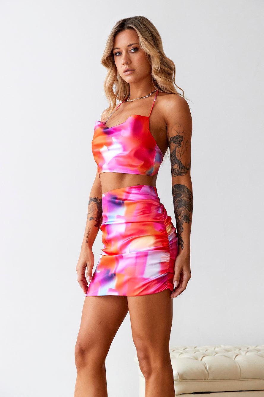 HELLO MOLLY Fiery Fiesta Asymmetrical Mini Skirt Multi Product Image