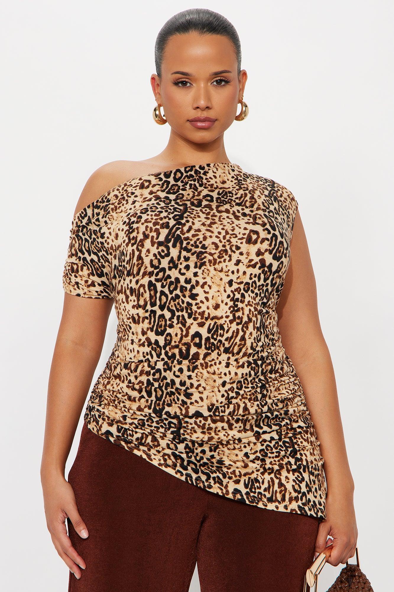 Freya Ruched Asymmetrical Off Shoulder Top - Leopard Female Product Image
