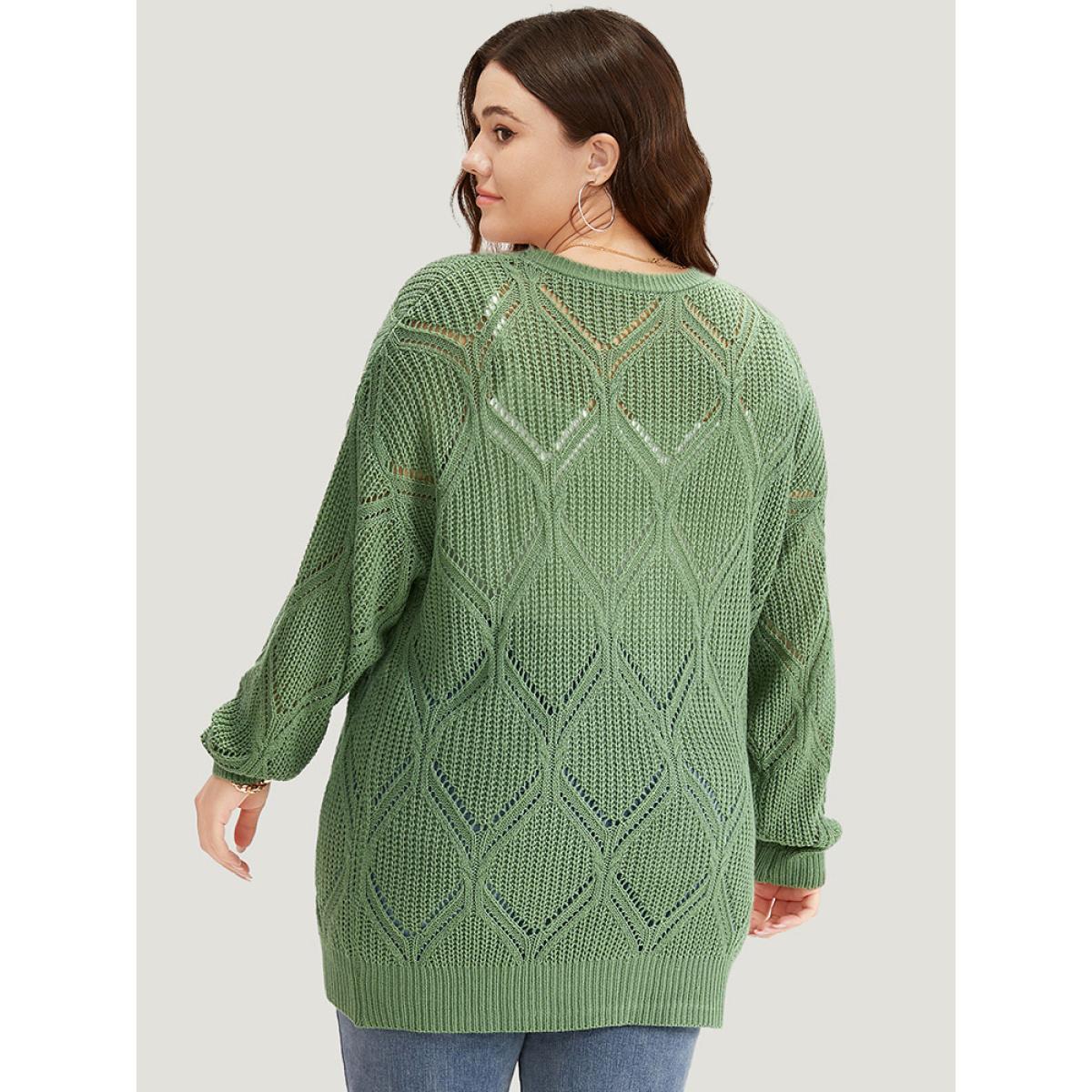 Plus Size Geo Plisse Button Through Elastic Cuffs Cardigan Green Women Casual Loose Long Sleeve Everyday Cardigans BloomChic 22-24/3X Product Image