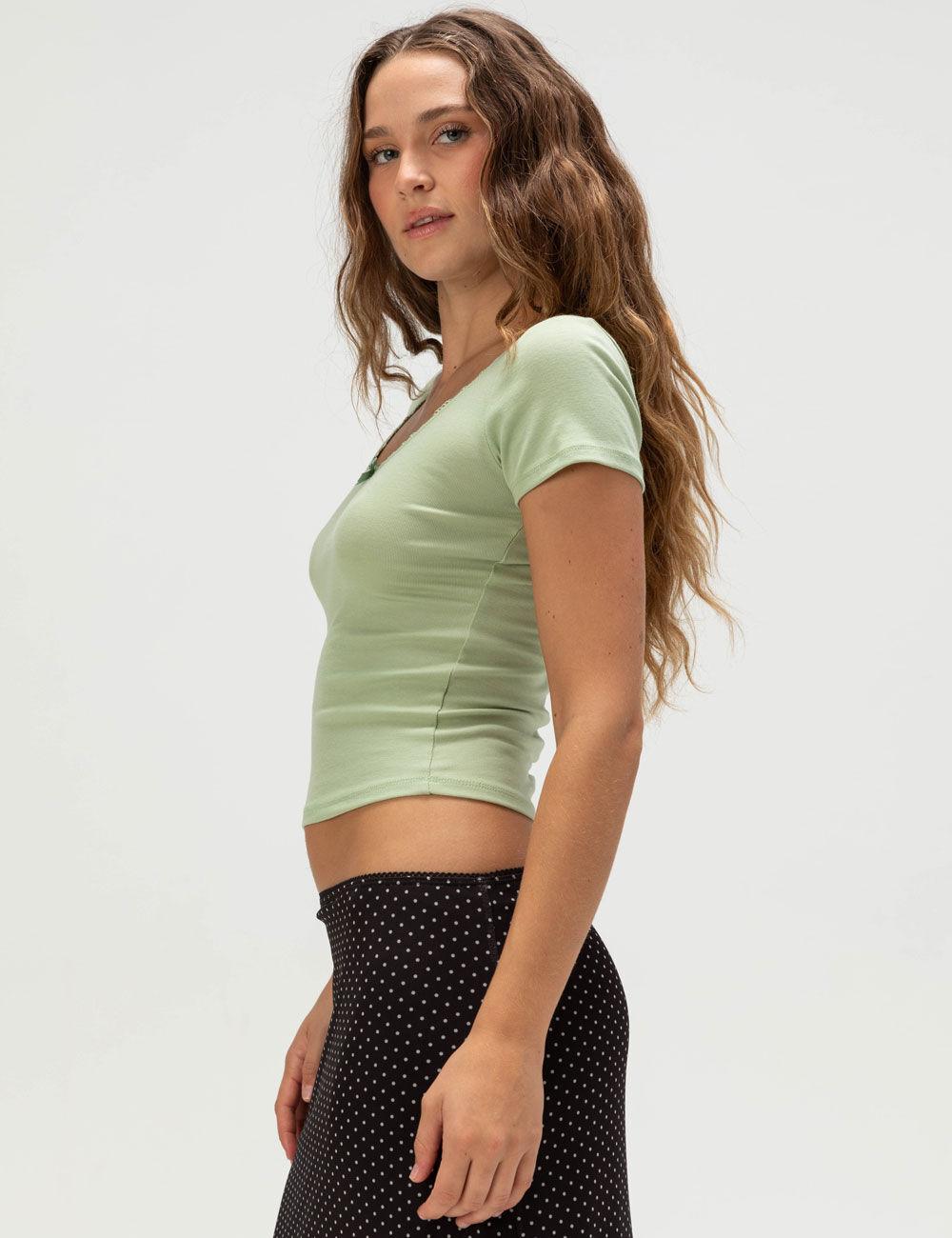 TILLYS Bow Picot Trim Womens Top - LIGHT GREEN Product Image