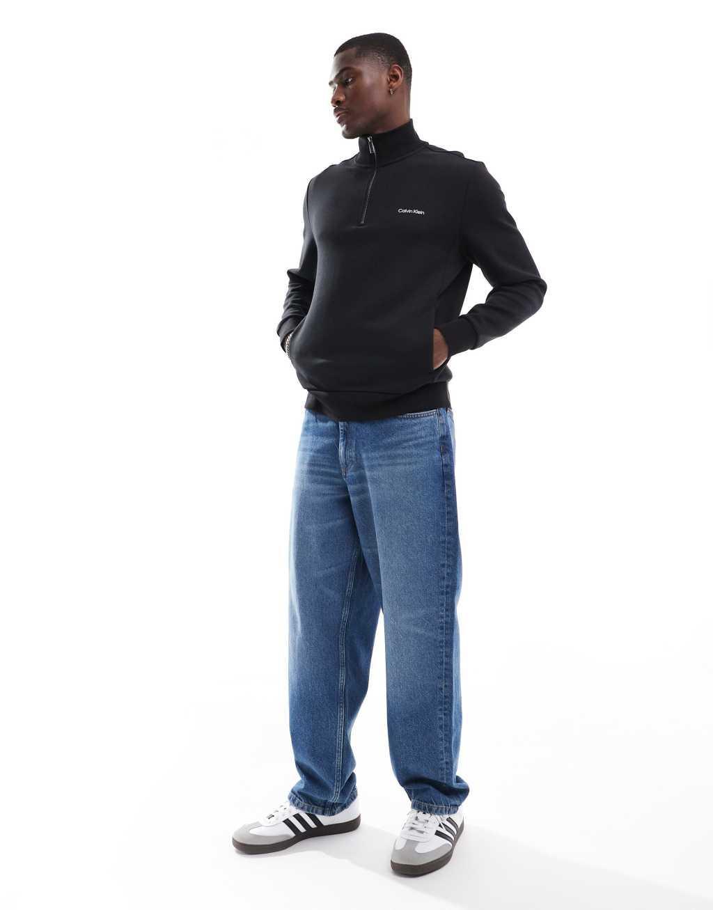 Calvin Klein micro logo repreve quarter zip sweatshirt in black Product Image