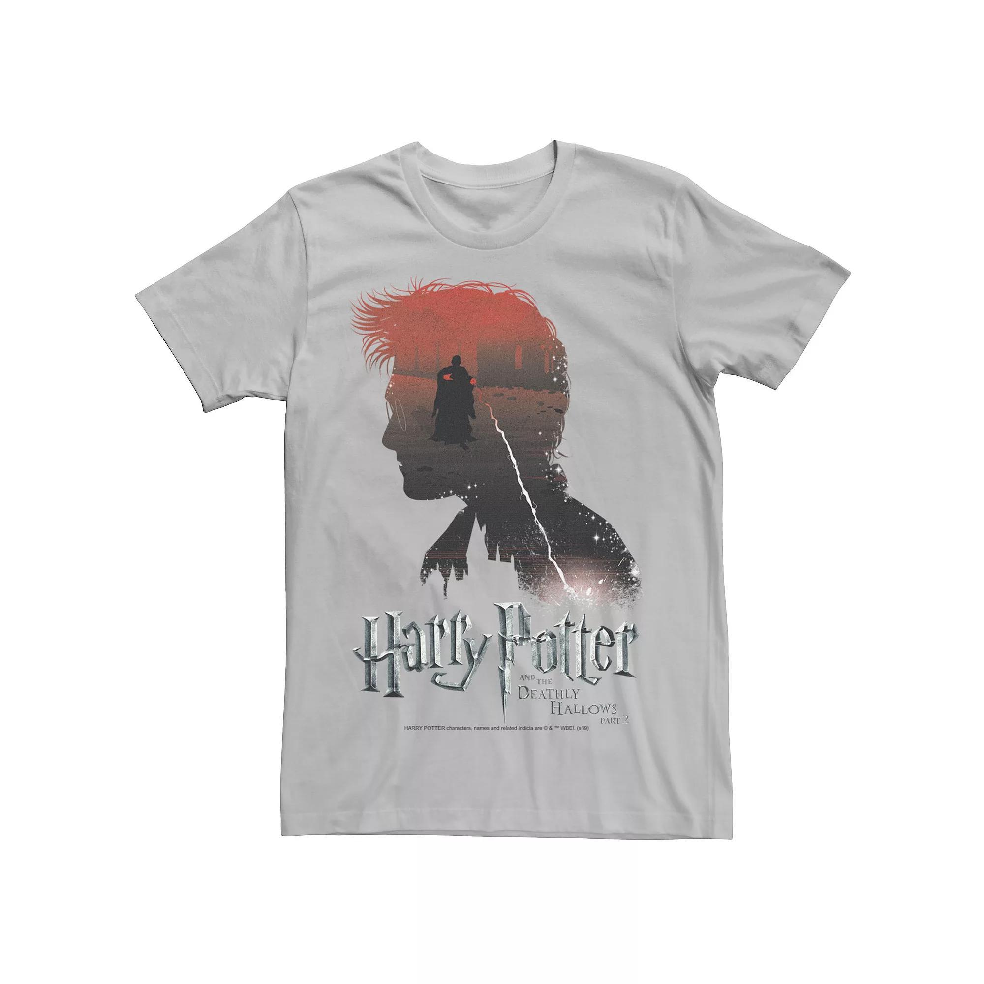 Men's Harry Potter Deathly Hallows Voldemort Silhouette Fill Tee, Size: Medium, Silver Product Image