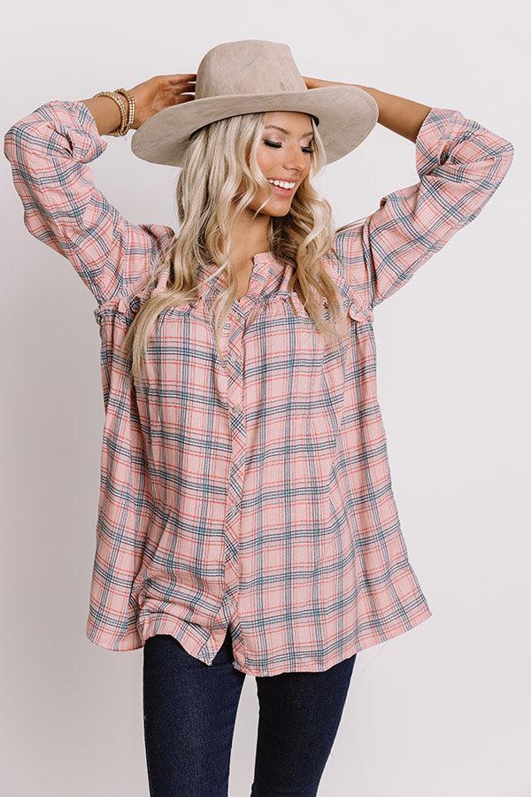 Pumpkin Patch Perfection Plaid Babydoll Top In Pink Product Image