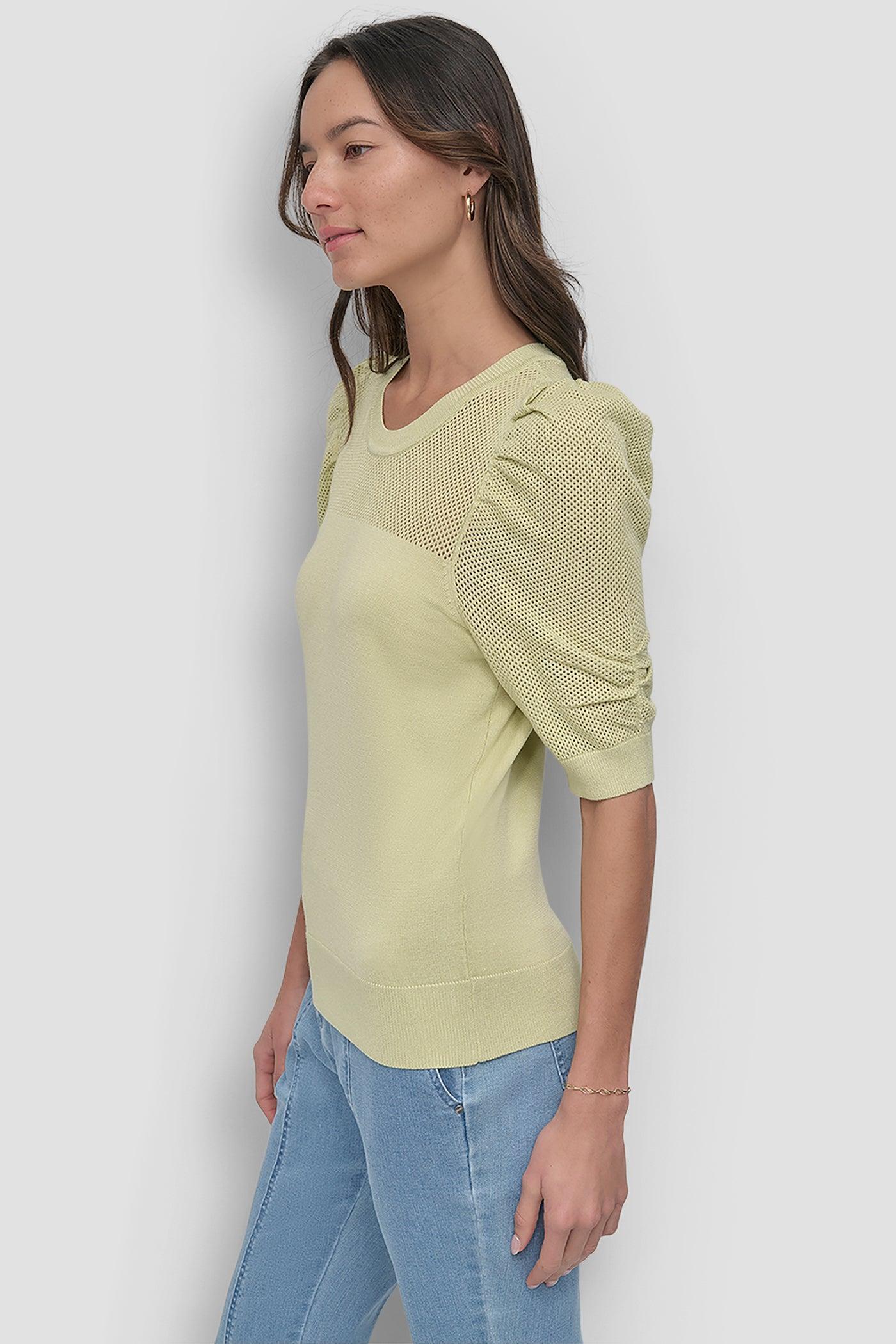 SHORT SLEEVE CREWNECK TWIST SLEEVE SWEATER Product Image