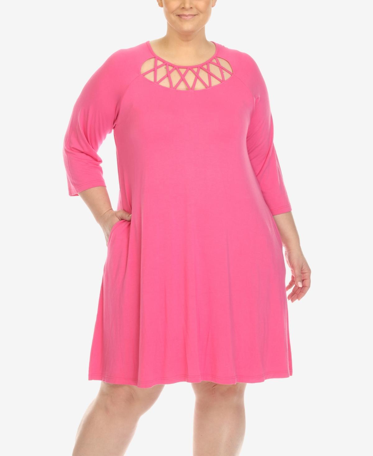White Mark Plus Size Criss Cross Neckline 3/4 Sleeve Swing Dress Product Image