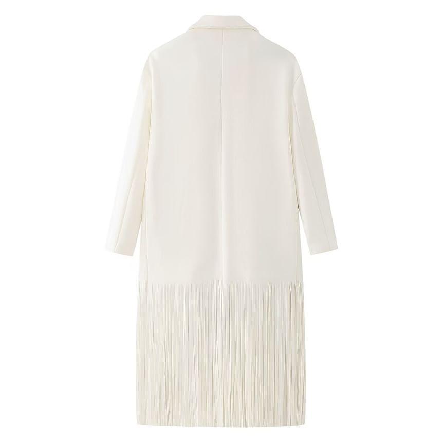 Lapel Collar Plain Single Breasted Fringe Hem  Blazer Product Image