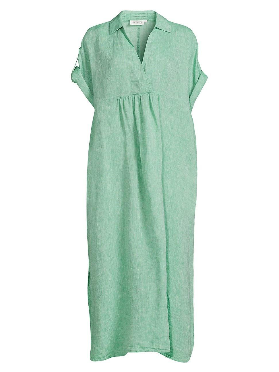 Womens Orsola Linen Cuffed-Sleeve Midi-Dress Product Image