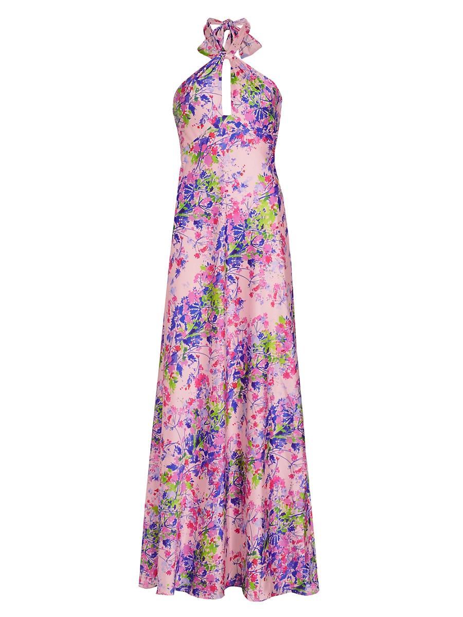 Womens Rose Satin Halter Maxi Dress Product Image