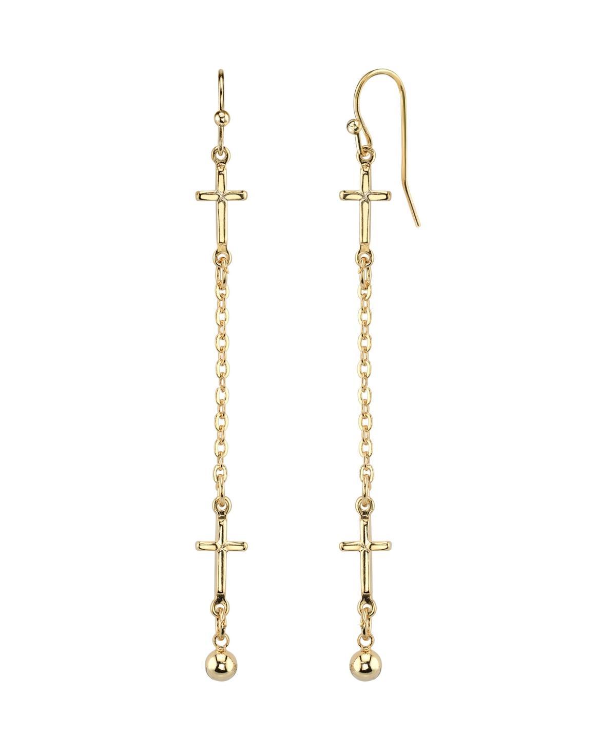 1928 Cross Linear Drop Earrings, Womens, 14k Gold Product Image